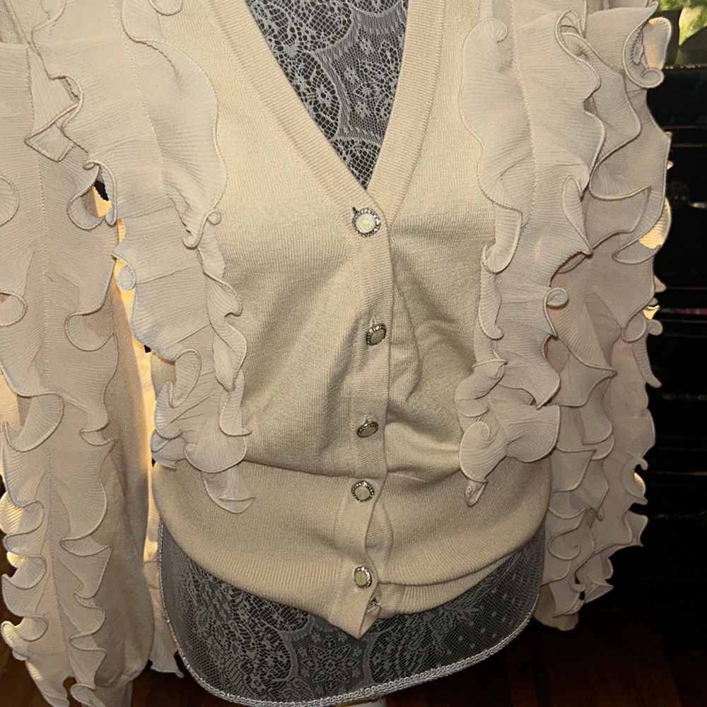 COPY - Ciline Ruffle-Trim Button-Down Cardigan - Picture 2 of 6